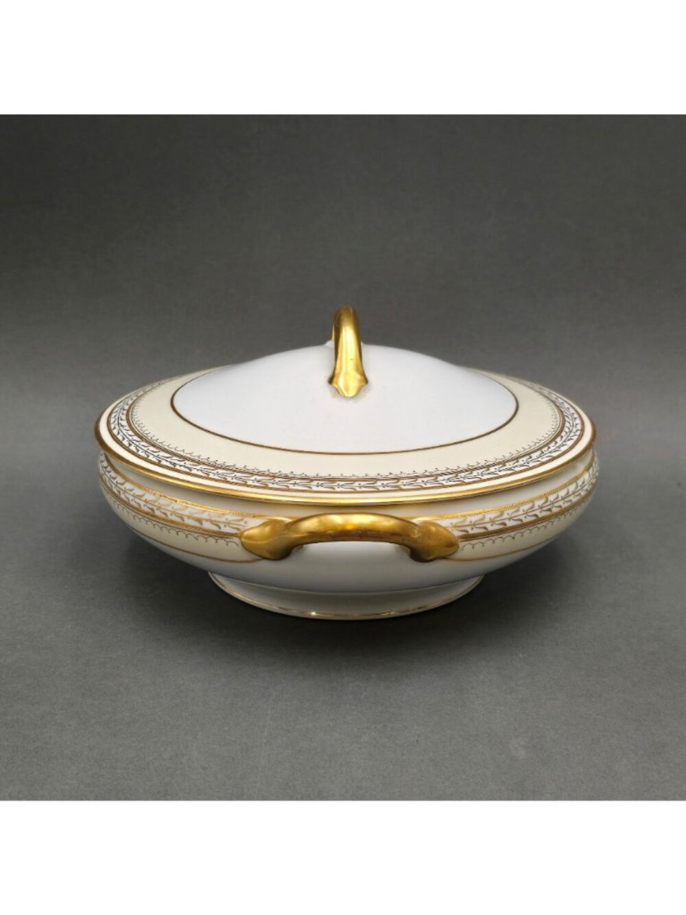 Antique Noritake Chanfaire Covered Vegetable Tureen Round Gold Trim 10" - Picture 3 of 13